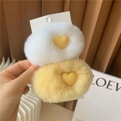 Cute Real Rabbit Fur Hair Clips - Heart Shaped Bobby Pins