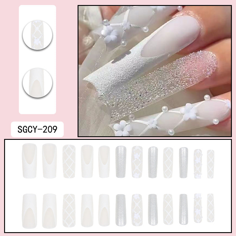 Long Bridal Nail Tips with Pearl and Glitter