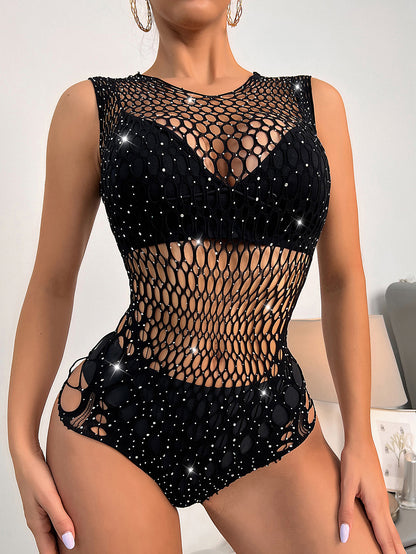 Sexy Hot Diamond Fishing Net One-piece Erotic Underwear Bright Diamond Net Underwear