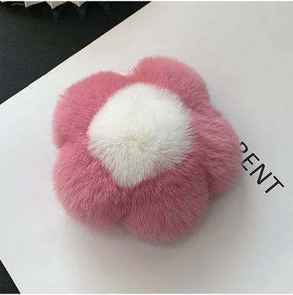 Cute Real Rabbit Fur Flower Charm Keychain & Phone Accessory