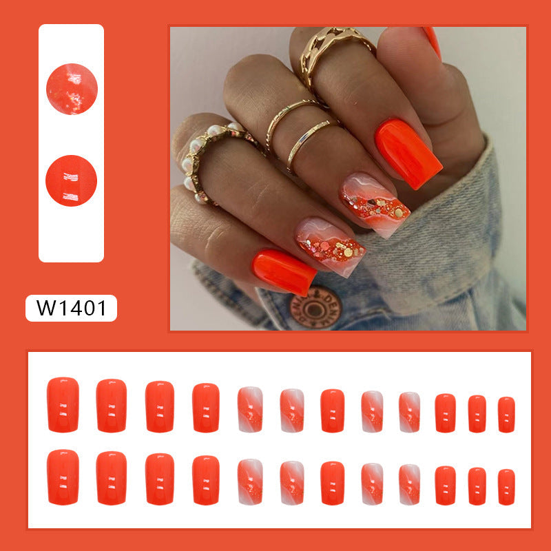 Vibrant Orange Fall Nails: 24-Piece Removable Sweet Nail Wraps