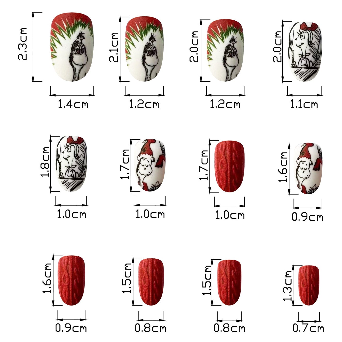 Christmas Black Red Grinch Cartoon Oval Matte Nails