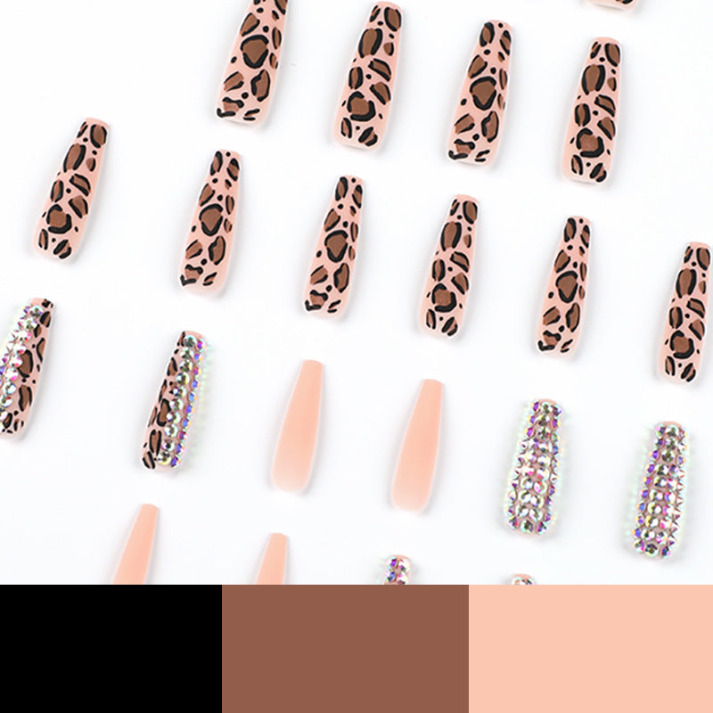 Wholesale Matte Leopard Print Full-Diamond Nail Art Tips-Homeunderwear