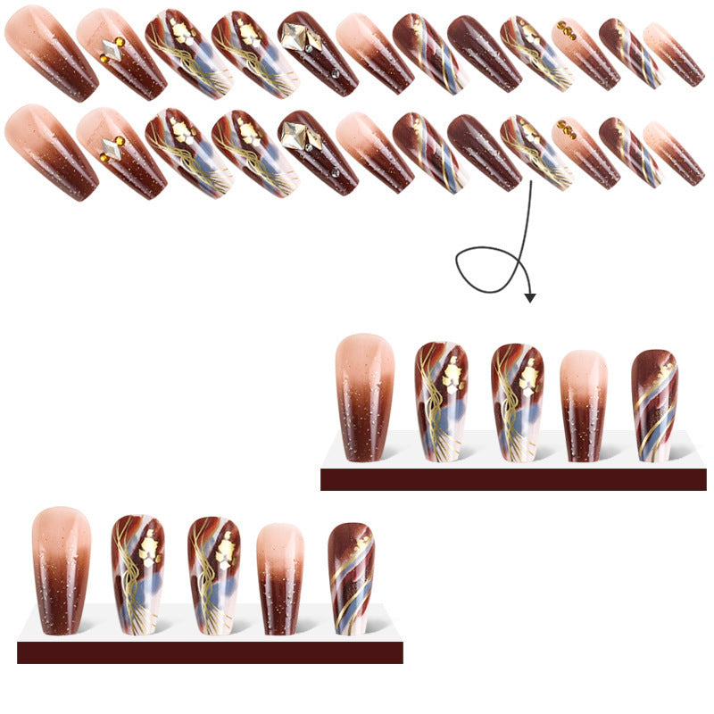 New FashionBrown Gradient Sparkly Diamond Nail Tips