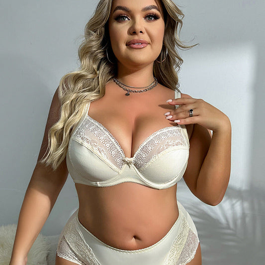 Plus Size Ultra-Thin Cup Semi-Sheer Lace Bra