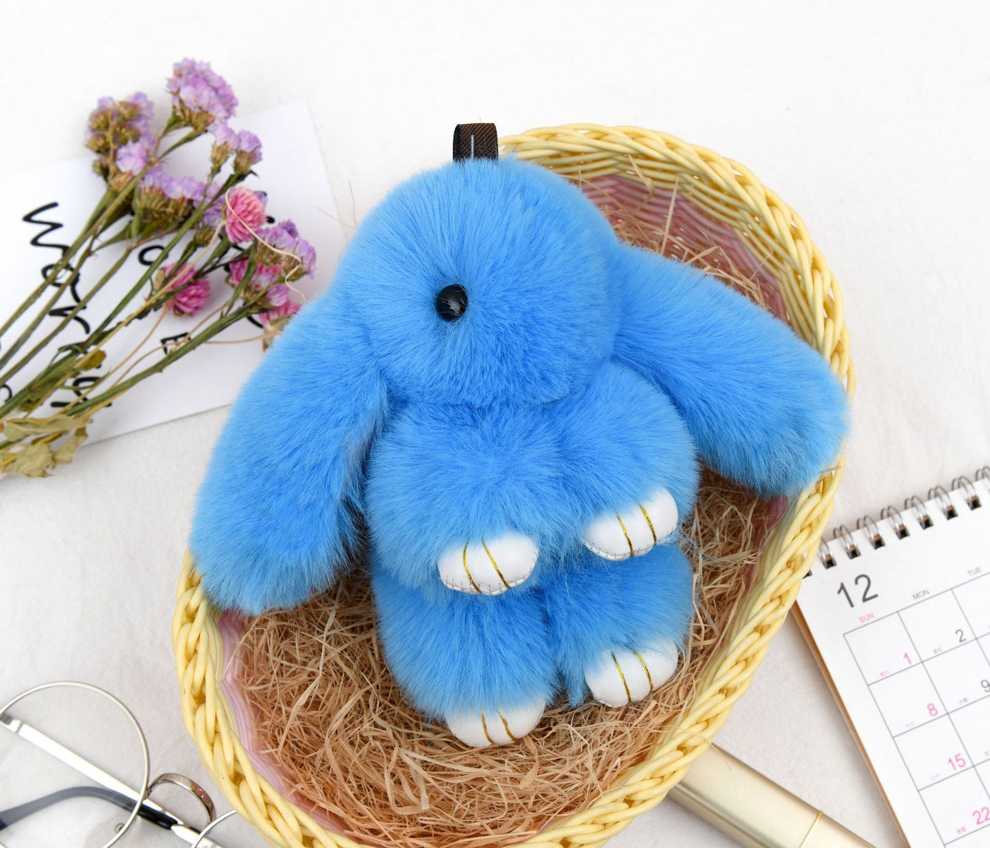 Rabbit Fur Lying Bunny Keychain Cute Charm