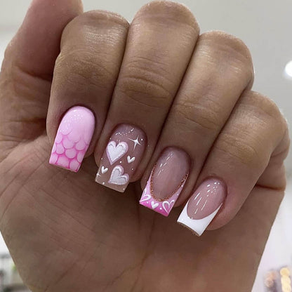 Sweet Pink Irregular Plaid French Nails