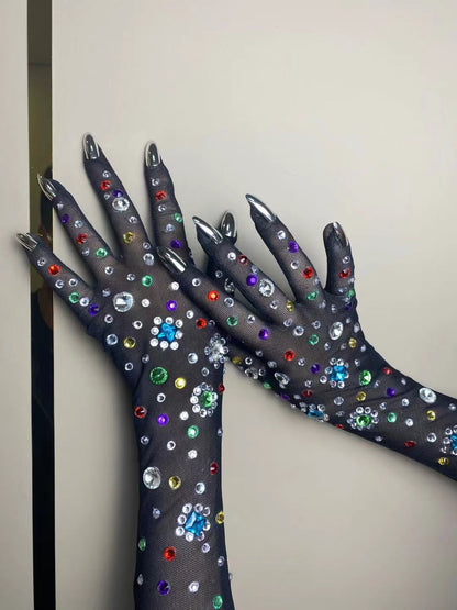 Super Sparkly Colorful Rhinestone Gloves