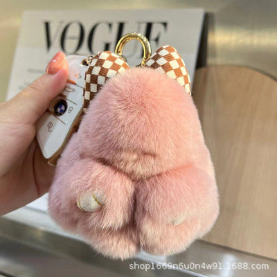 Cute Real Rabbit Fur Bow Keychain, Car Charm