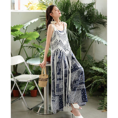 Ethnic Knitted Halter Hollow Out Cover-Up Dress