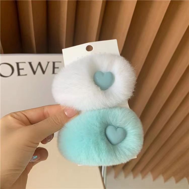 Cute Real Rabbit Fur Hair Clips - Heart Shaped Bobby Pins