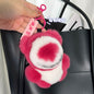 Cute Real Rabbit Fur Strawberry Bear Keychain - Car Accessory