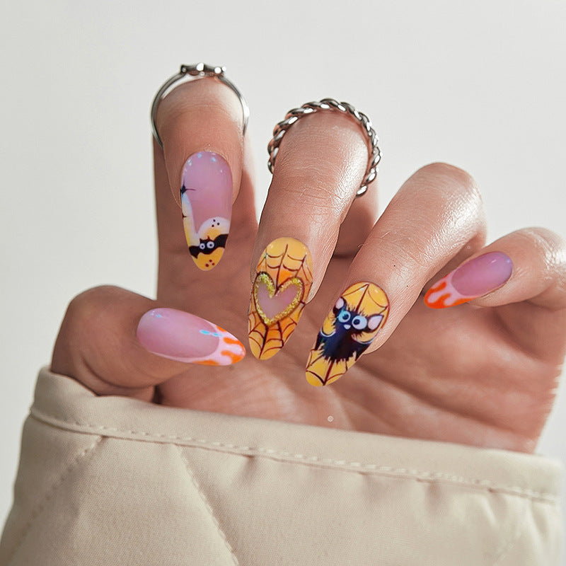 Almond Bat Spider Web Dark Halloween Nails Ins Style-Homeunderwear