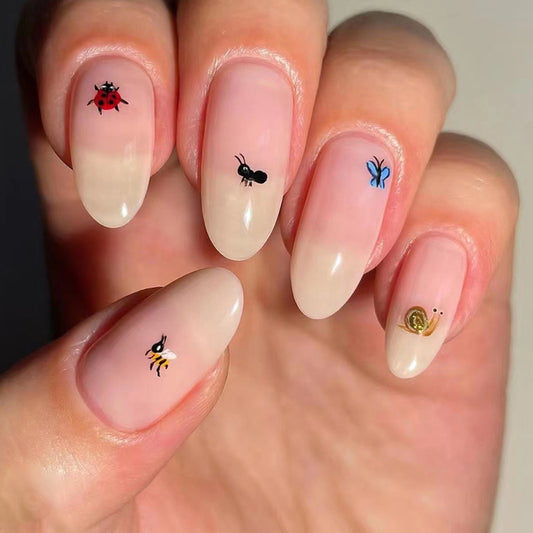 Apricot Gradient Almond Nails Adorable Animal Collection Butterfly Ant Snail Kids Nails-homeunderwear