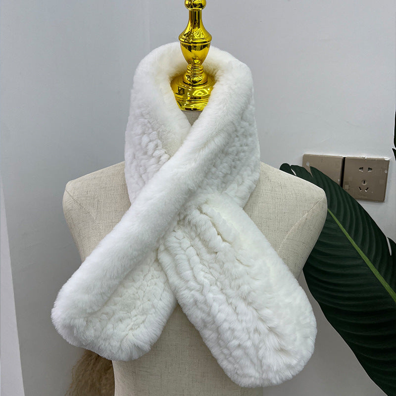 Hand-Knitted Real Rabbit Fur Scarf - Winter Accessory