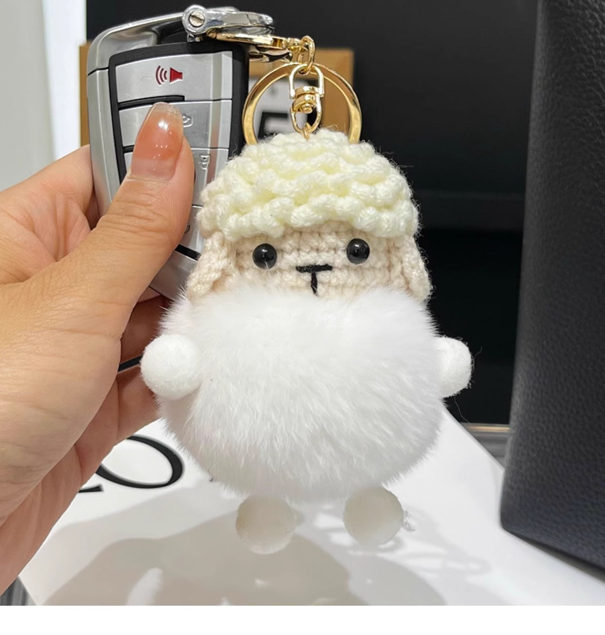 Cute Real Rabbit Fur Lamb Keychain - Backpack Accessory