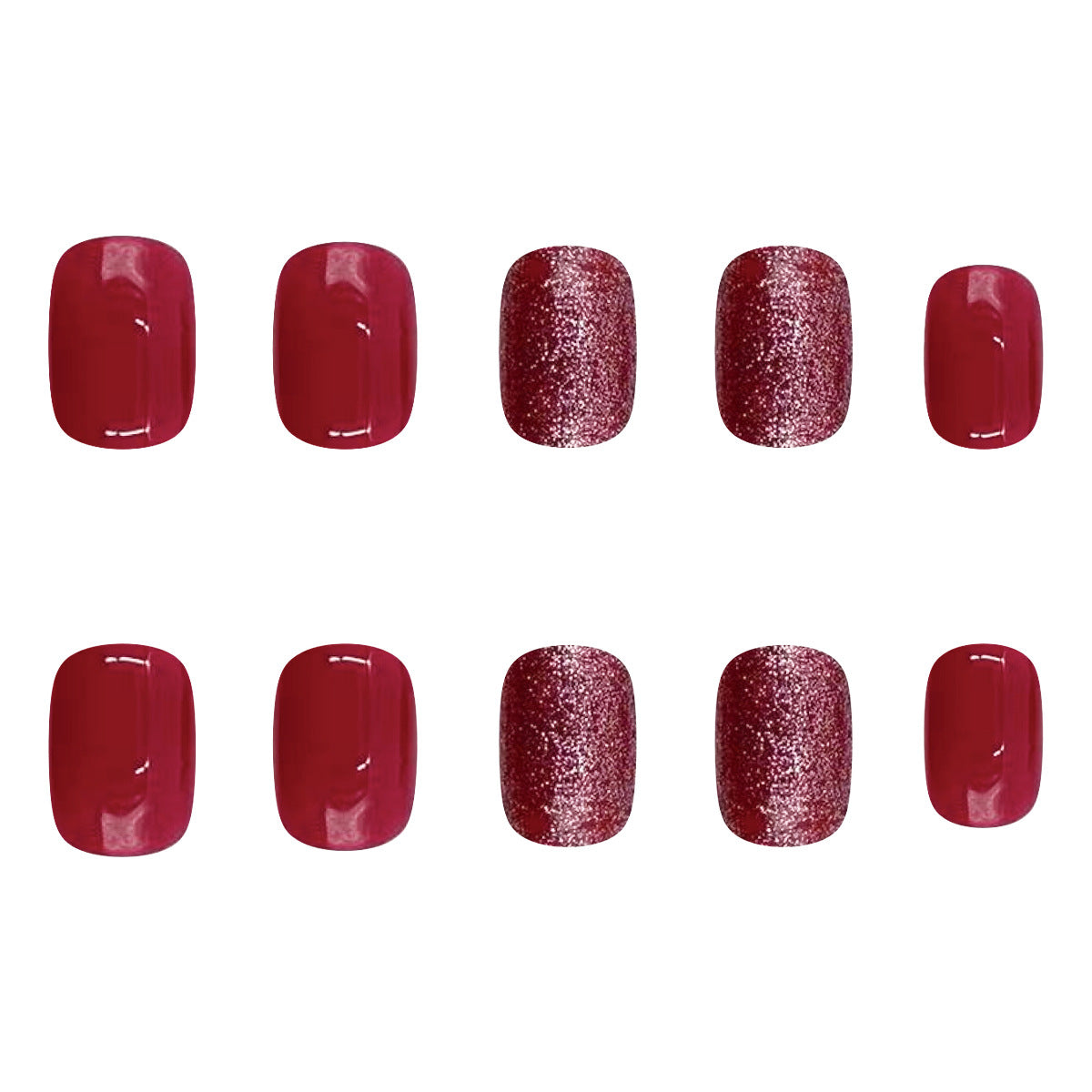 Rose Red Short Oval Luxury Glitter Nails