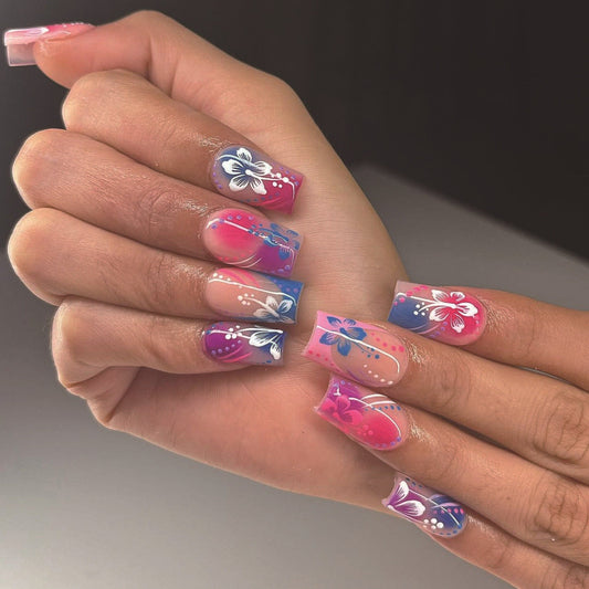 Colorful Ombre French Floral Design Ready-to-Wear Nail