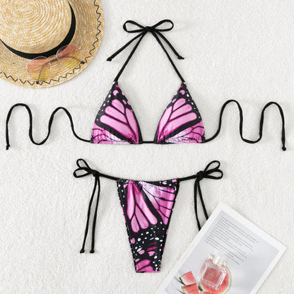 Butterfly Print Halterneck Bikini Swimsuit