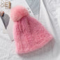 Stylish Mink Fur Hat with Fox Pom Pom