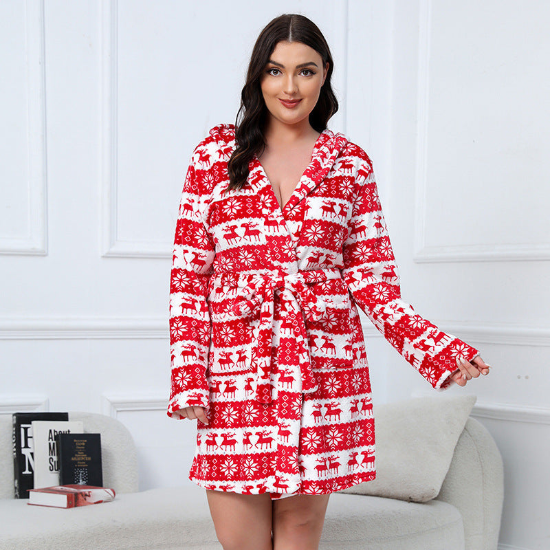 Plus Size Christmas Deer Thermal Robe