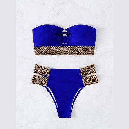 Golden Sequin High-Waisted Bikini Set Swimsuit