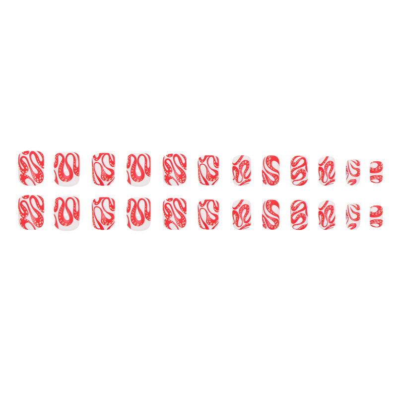 Short Red Snake Pattern Nails for Halloween