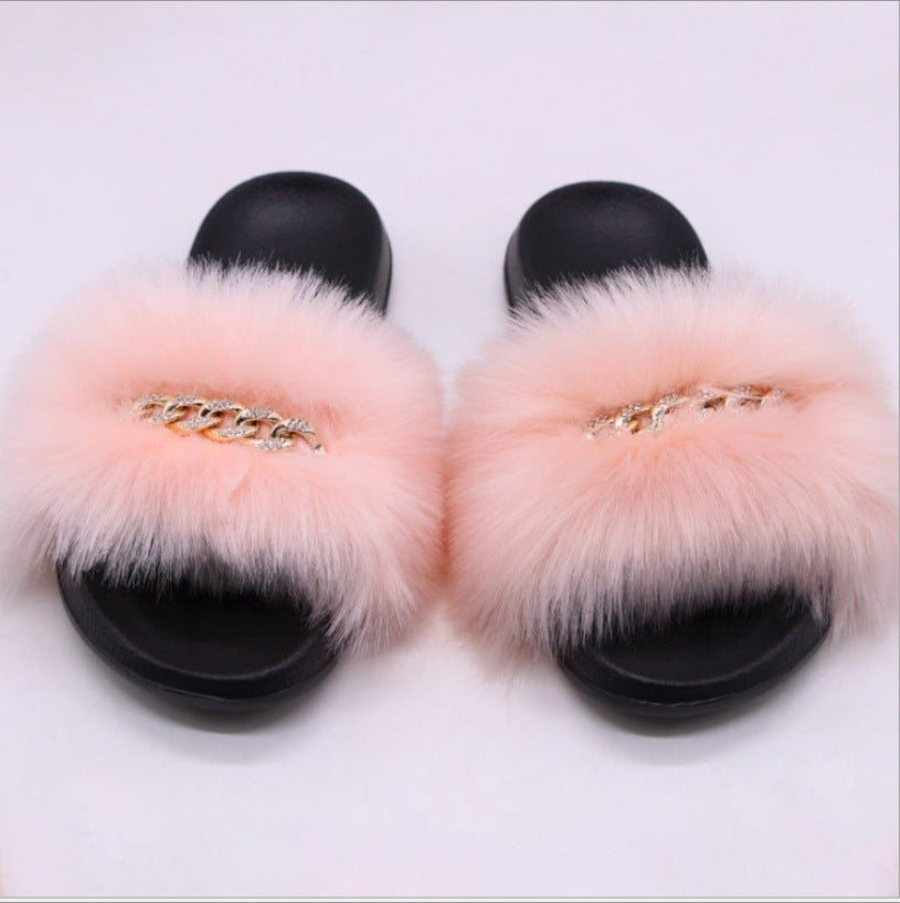 Womens Fuzzy Slippers, Fox Fur Inspired Sandals