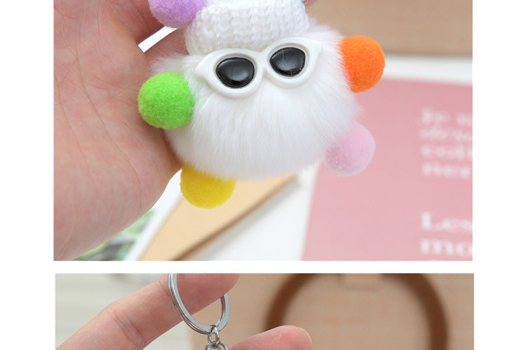 Cute Real Rabbit Fur Coal Ball Charm - Trendy Keychain