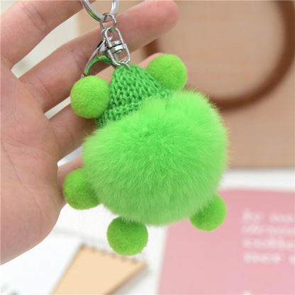 Cute Real Rabbit Fur Coal Ball Charm - Trendy Keychain