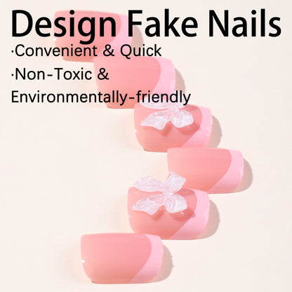 Wholesale Pink French Toe Nails with Bow