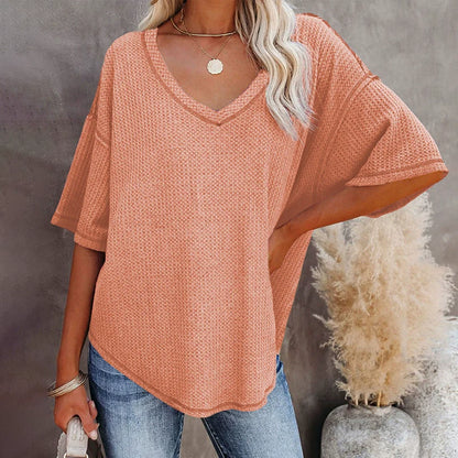 Free Shipping ForDillamon Solid Color Casual Half-Sleeve European and American Style Top