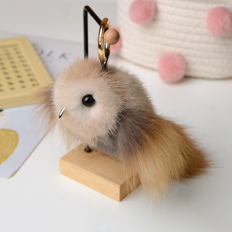 Mink Fur Bird Car Keychain Pendant Plush Doll Bag Accessory