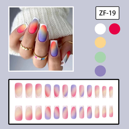 White French Ombre Rainbow Matte Nail Tips