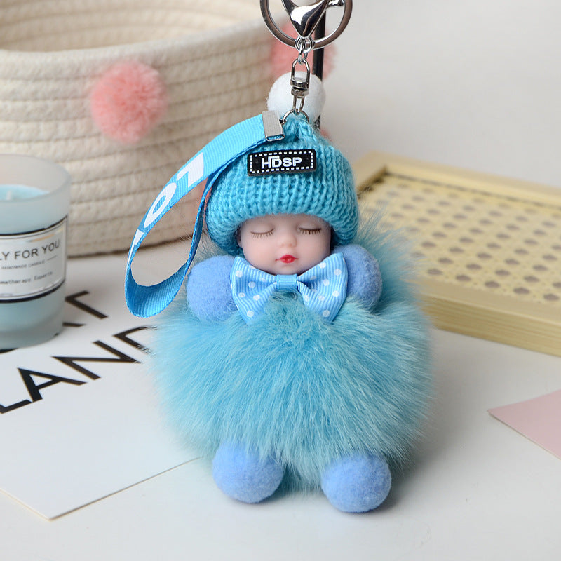 Cute Fox Fur Ball Sleepy Doll Keychain - Bag Charm