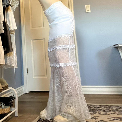 Lace Low Waist Sheer Sexy Mermaid Maxi Skirt