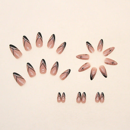 24-Piece Shiny Starry Sky Almond Nails - French (Wholesale)