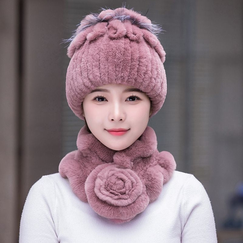 Winter Rex Rabbit Fur Hat & Scarf Set - Warm & Stylish