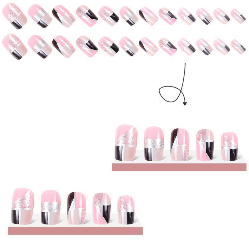 New FashionBlack and Pink Glitter Square Nail Tips