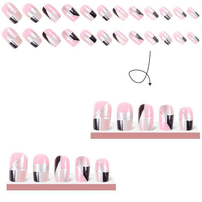 New FashionBlack and Pink Glitter Square Nail Tips