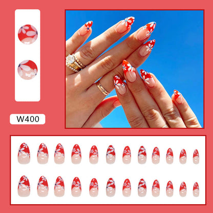 Sunshine Red French Sunflower Fall Nails, 24-Piece Ins-Style Set