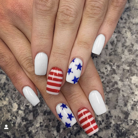 Removable Independence Day Square Nails, Blue and White Stripes