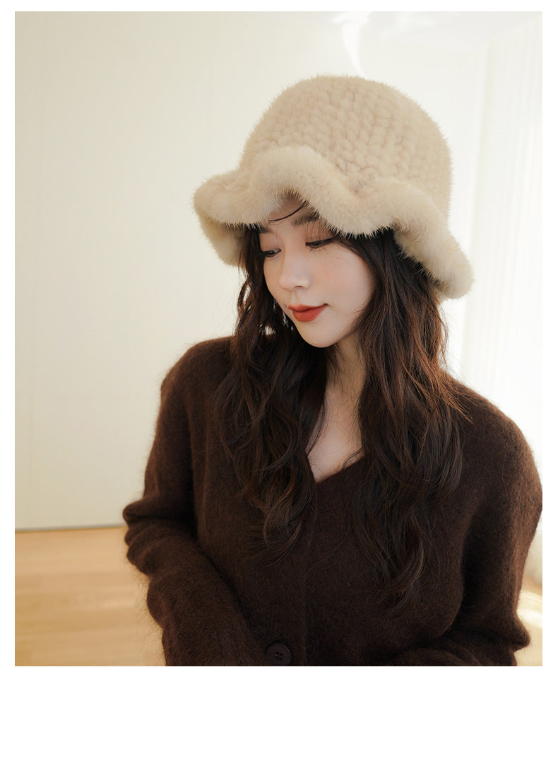 Elegant Ruffled Mink Fur Beret Hat