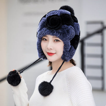 Winter Real Rabbit Fur Ear Flap Hat - Stylish & Warm