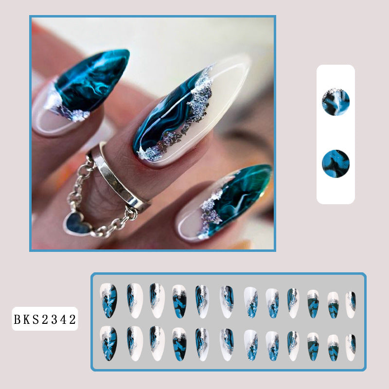 New FashionBlue Ombre Glitter Nail Tips