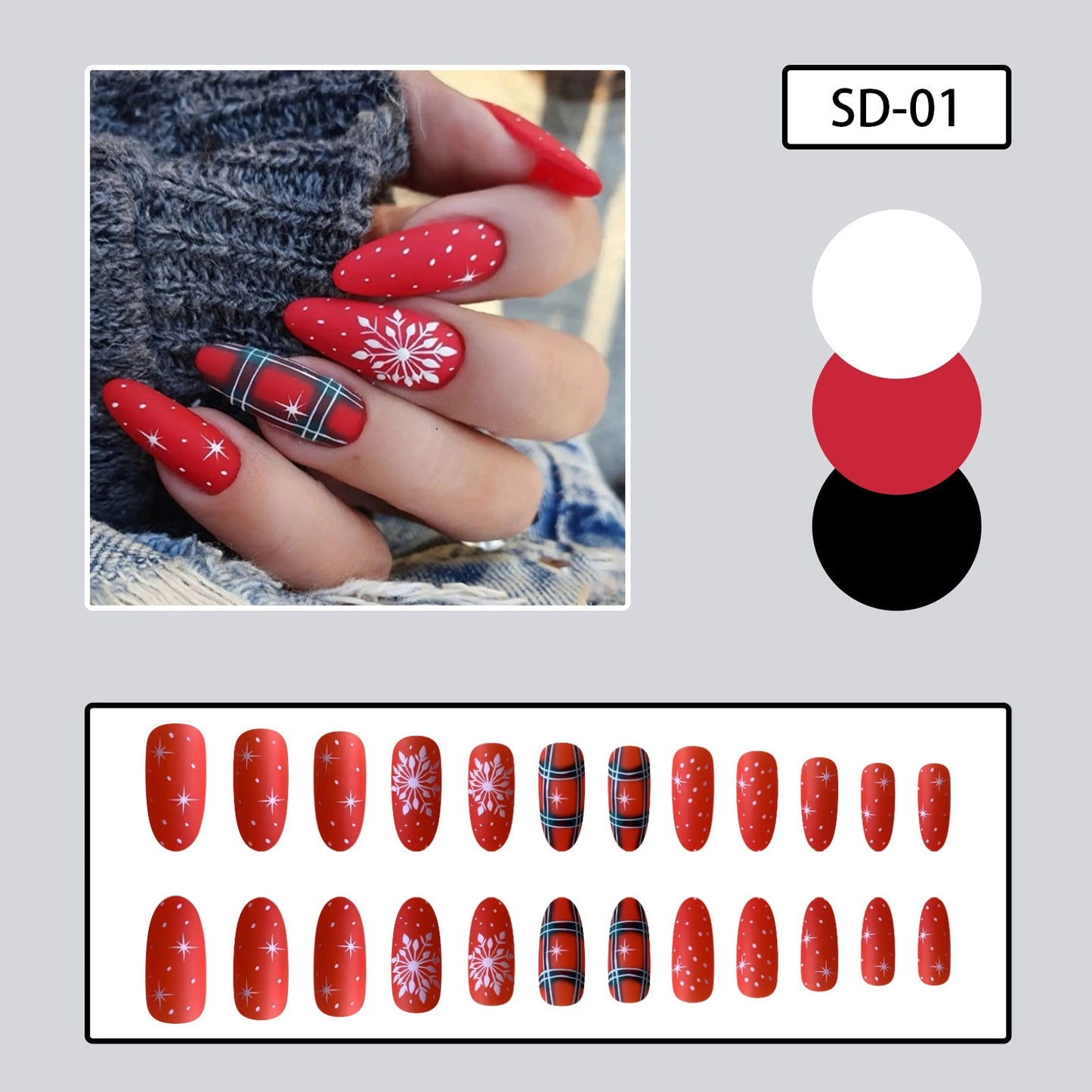 Christmas Plaid Ins Style Snowflake Polka Dot Oval Nails