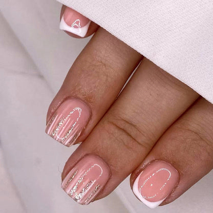 European Sweet Short Minimalist Pink and White Striped Nails