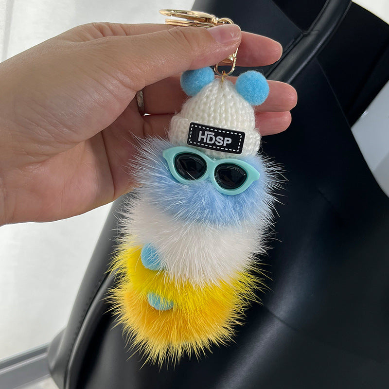 Cute Mink Fur Caterpillar Charm - Keychain & Bag Accessory