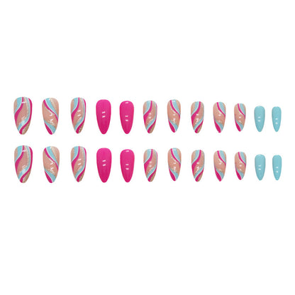 New Fashion  European Wavy Glitter Almond Nails Rose Water Blue Ombre-Homeunderwear