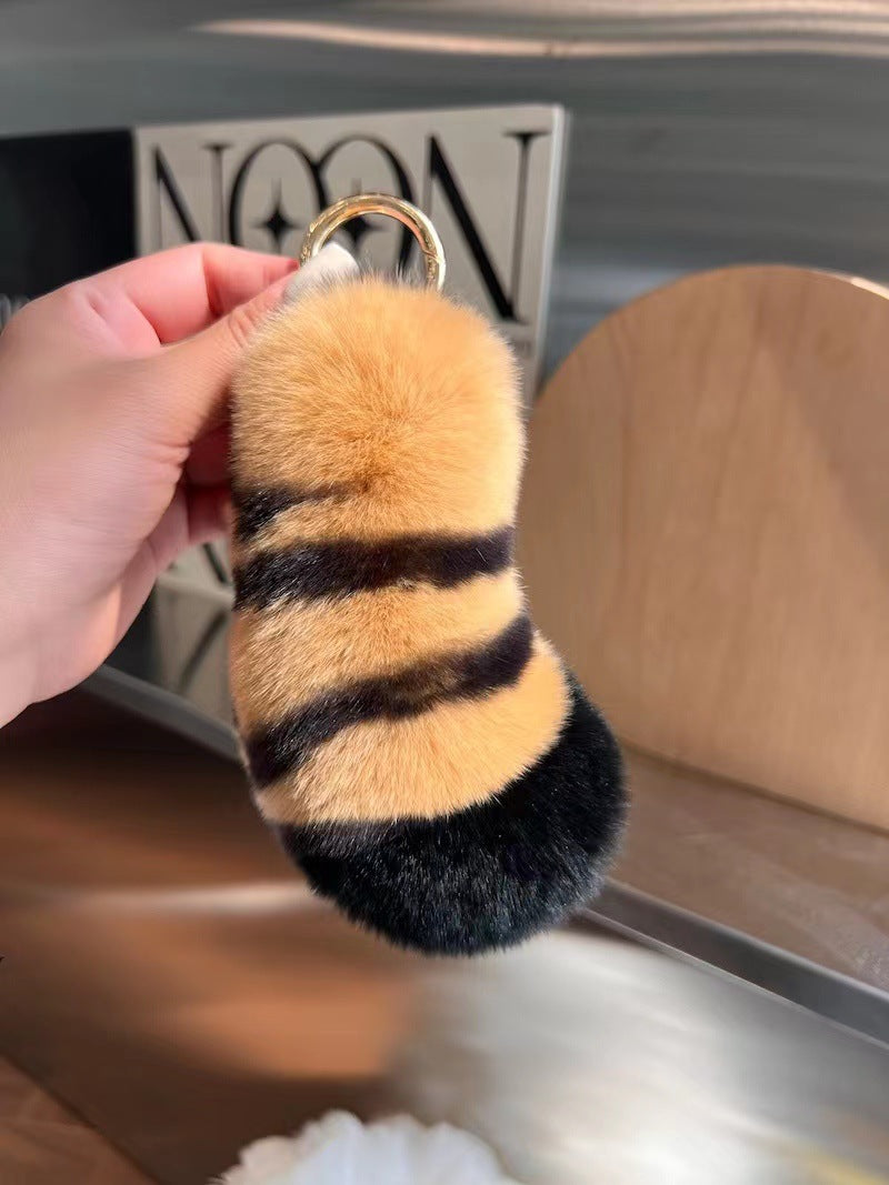 Cute Otter Rabbit Fur Tiger Tail Keychain Plush Gift